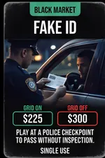 Black Market cards: Concealed Gun, Smoke Bomb, Fake ID, Emergency Airlift, Mobile Defib