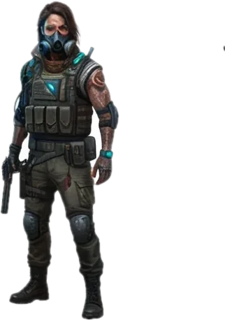 Specialist: a survivor in a gas mask and armor with a pistol